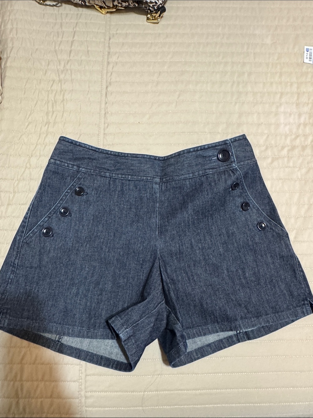 Ann Taylor Dark Blue Denim Button-Accent Shorts 6